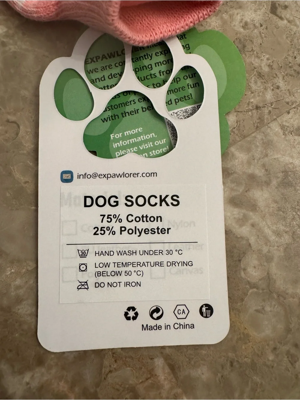EXPAWLORER Pink Dog Socks with White Paw Grip Detail Size Medium